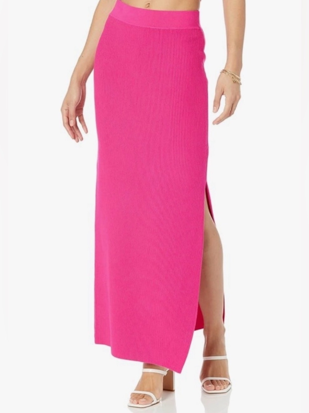 The Drop Women Hot Pink Ribbed Knit Side Slit Maxi Skirt NWT Size XL